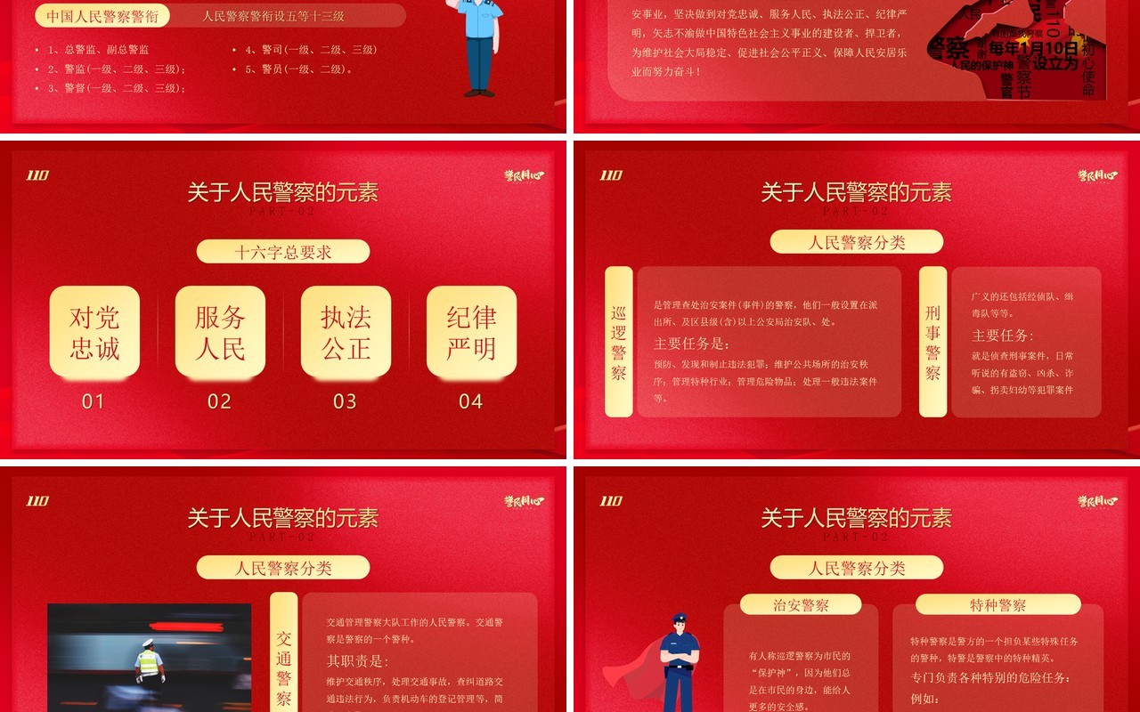 红金简约风致敬人民警察PPT动态模板