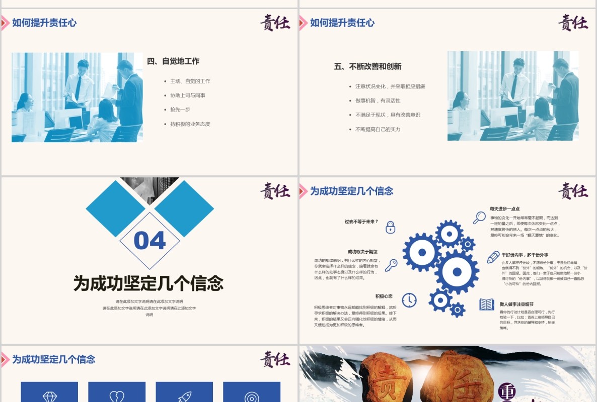 如何提高工作责任心简约企业员工心态培训PPT模板