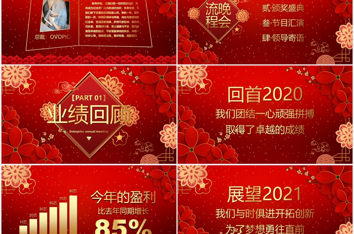 2021红色公司年会年终工作总结暨誓师大会开门红PPT模板