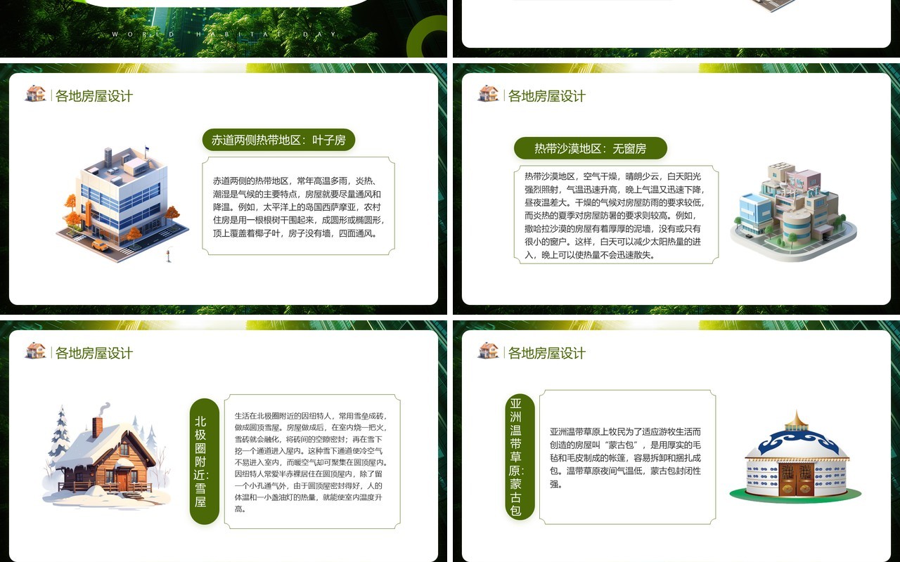 绿色清新风世界住房日解决人居问题PPT模板
