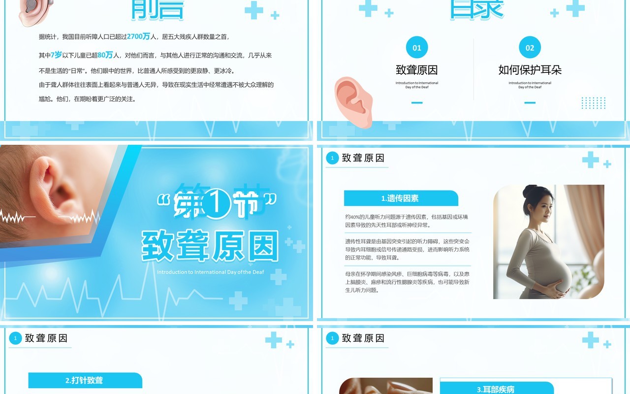 蓝色医疗风国际聋人日介绍PPT模板