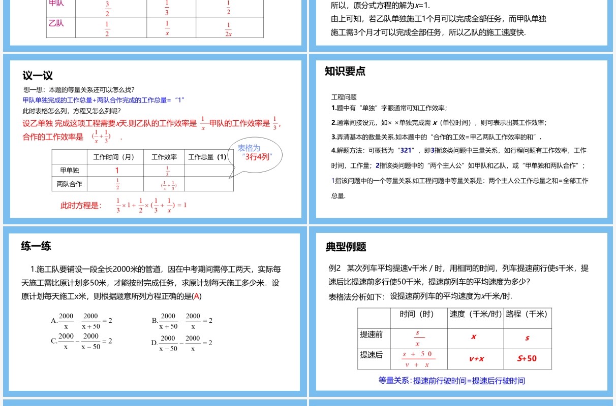 部编版八年级数学上册分式方程的应用课件PPT模板