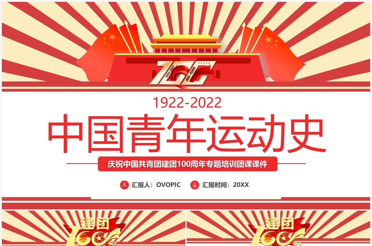 红色创意复古风中国青年运动史PPT模板
