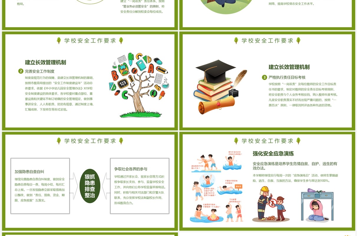 绿色卡通风学校安全工作会议PPT模板