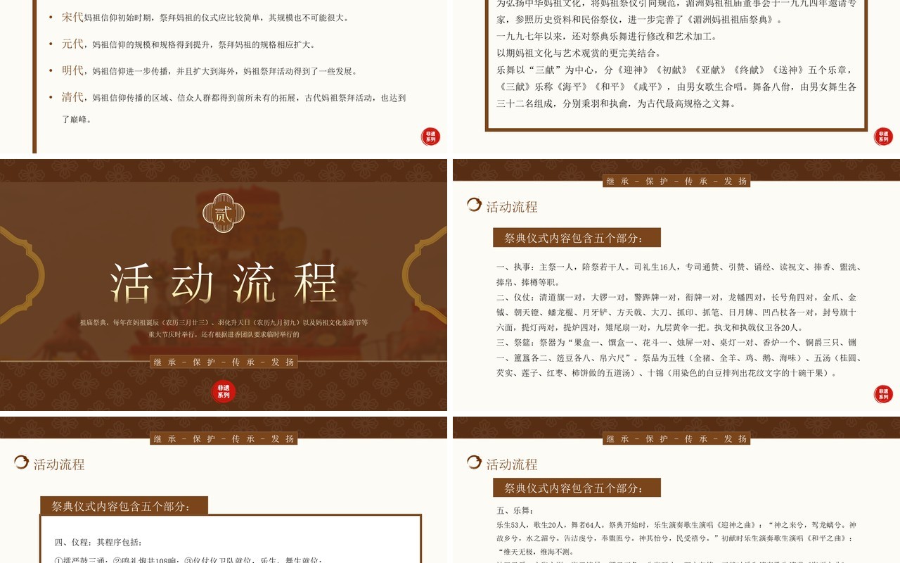 棕色中国风非遗系列之妈祖祭典文化PPT模板