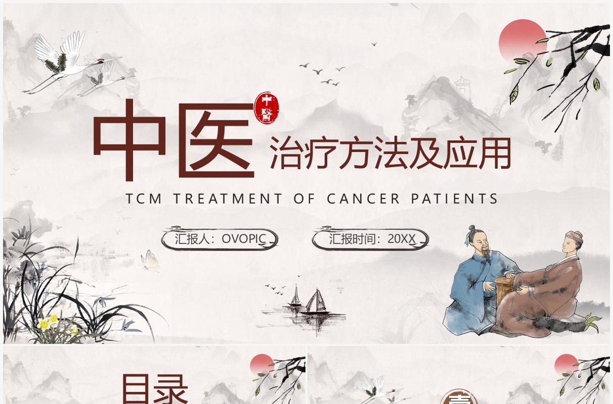 淡雅中国风中医治疗方法及应用介绍PPT模板