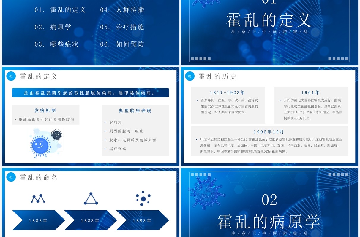 蓝色简约风预防霍乱传染病知识PPT模板