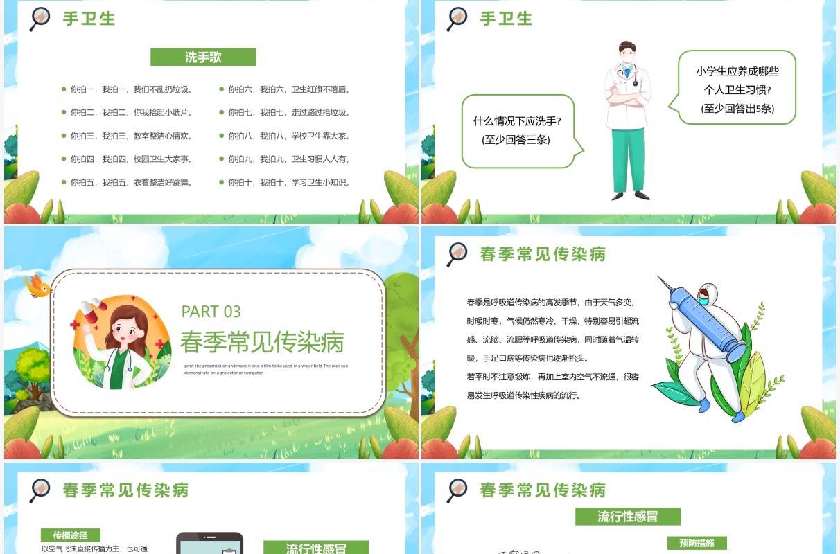 绿色卡通好习惯伴我成长主题教育PPT模板