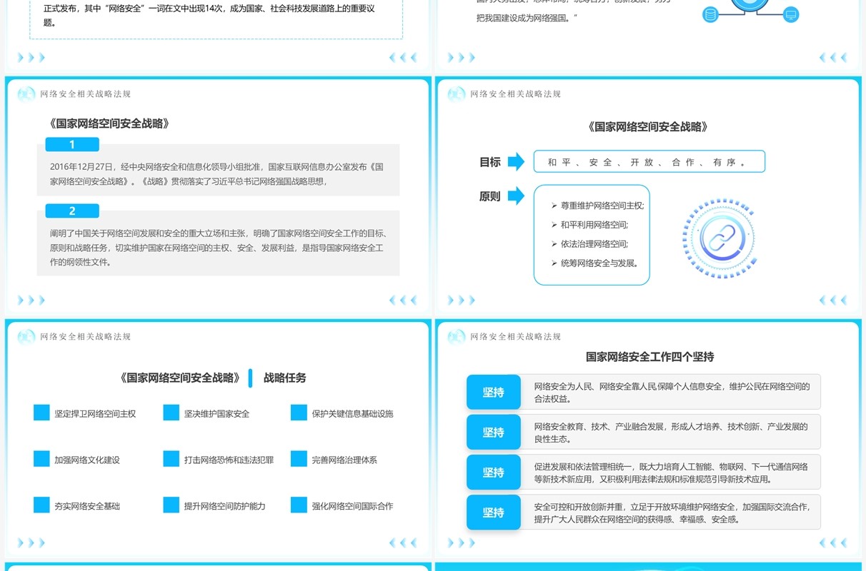 蓝色简约风网络安全共享文明PPT模板