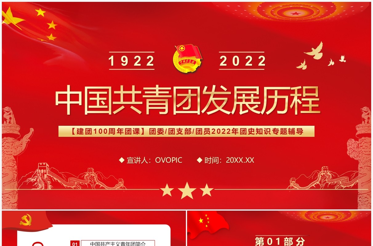 红色简约中国共青团发展历程PPT模板