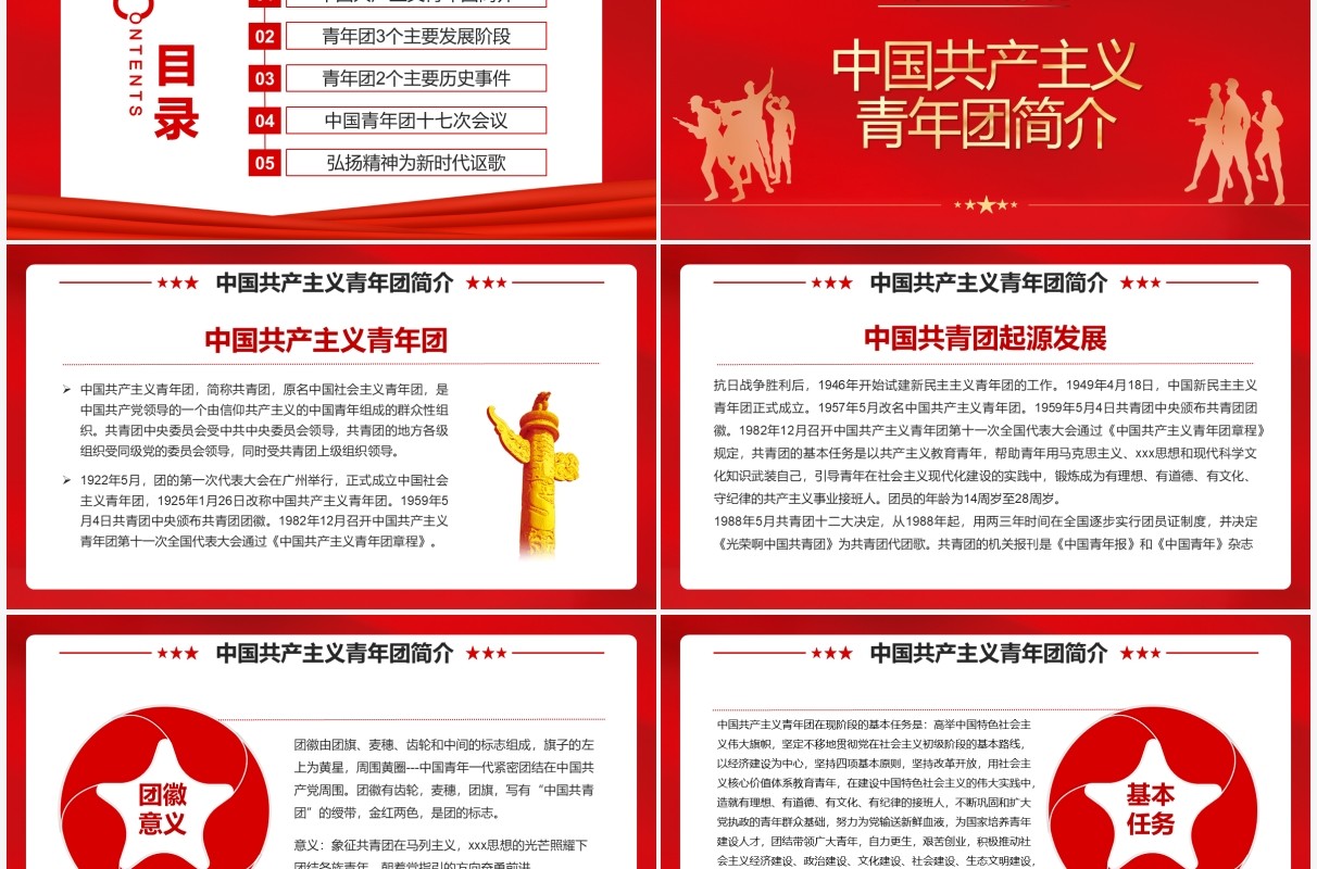 红色简约中国共青团发展历程PPT模板