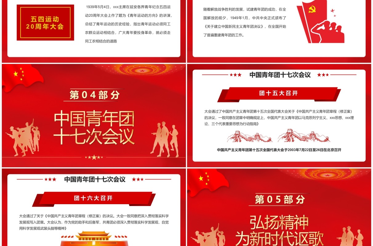 红色简约中国共青团发展历程PPT模板