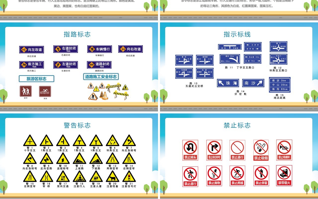 卡通风交通安全与你同行知识讲座培训PPT模板