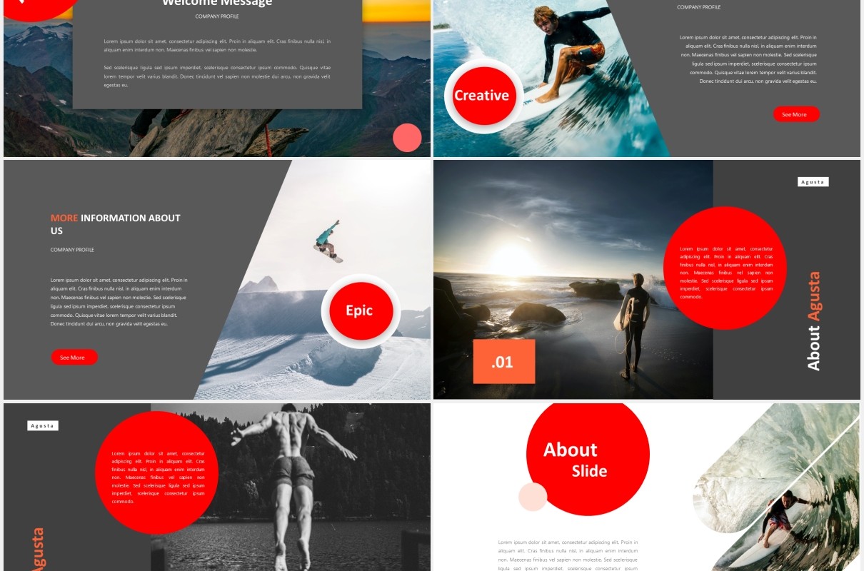 简约红色极限运动项目报告总结可视化图表PPT素材模板agusta powerpoint template