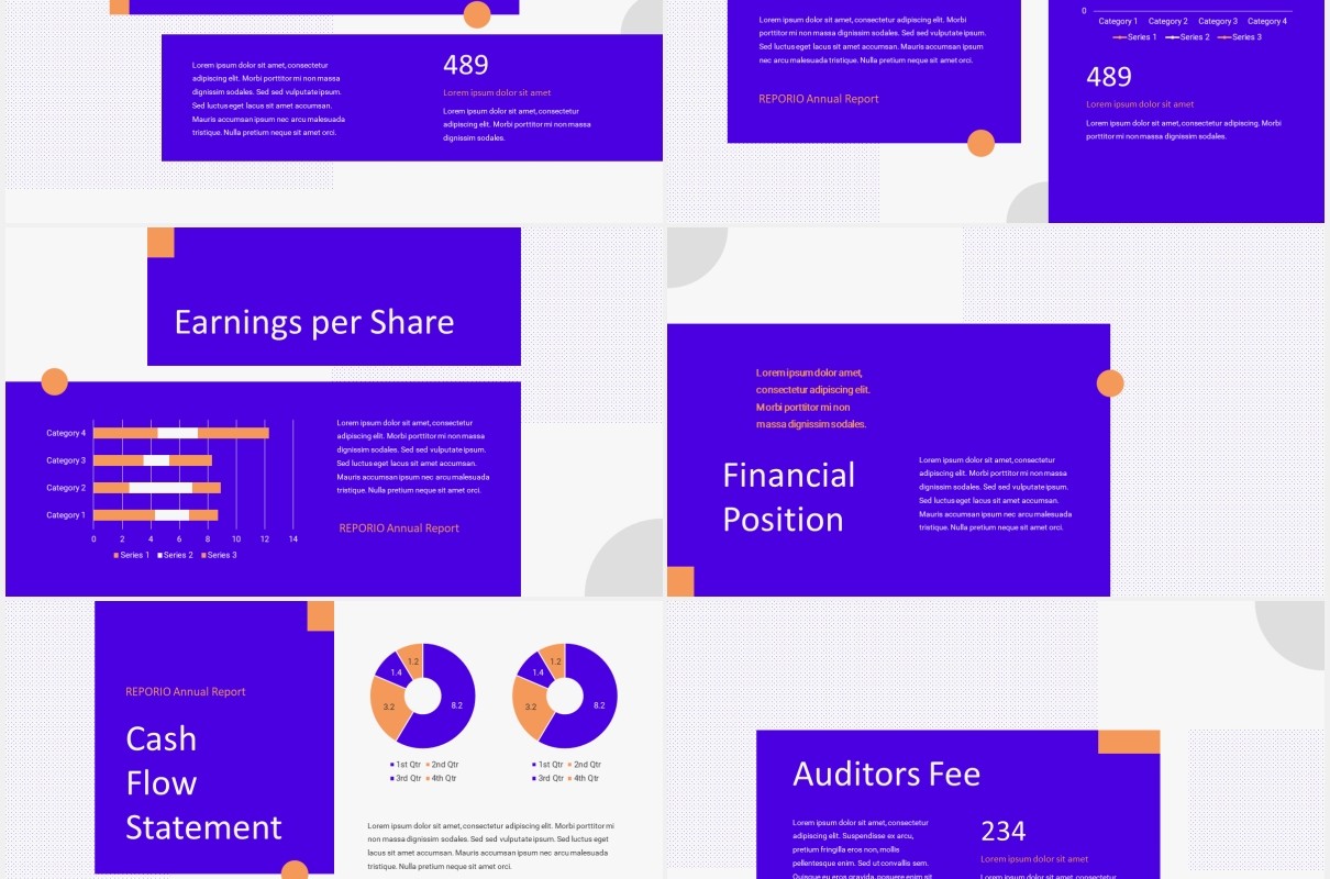 紫色企业年度工作报告图片排版设计PPT模板REPORIO - Annual Report Powerpoint Template