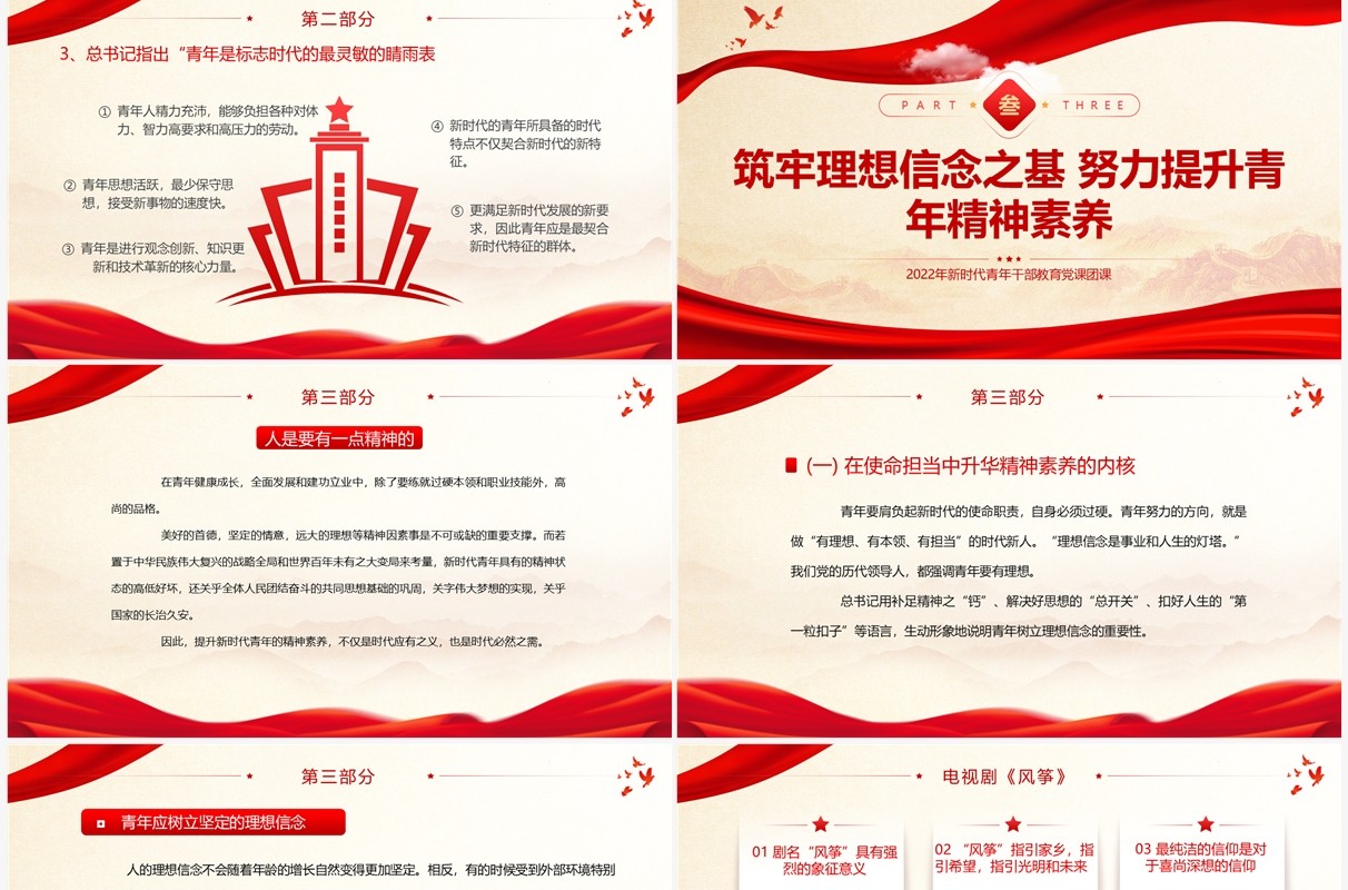 红色简约风青年精神素养提升PPT模板