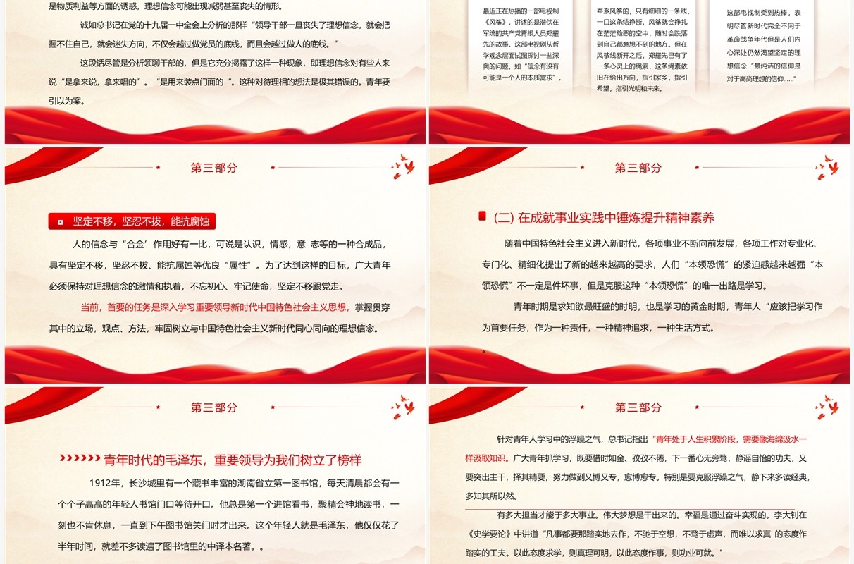 红色简约风青年精神素养提升PPT模板