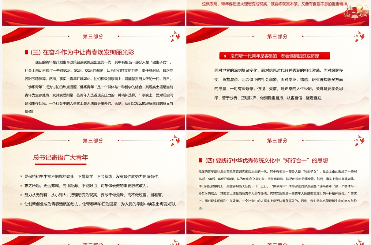 红色简约风青年精神素养提升PPT模板