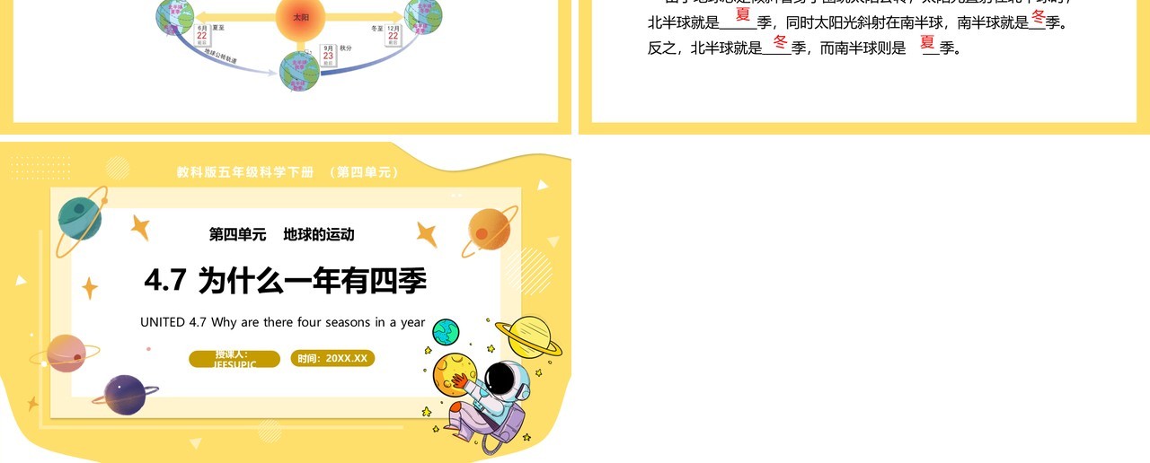 教科版五年级科学下册为什么一年有四季课件PPT模板