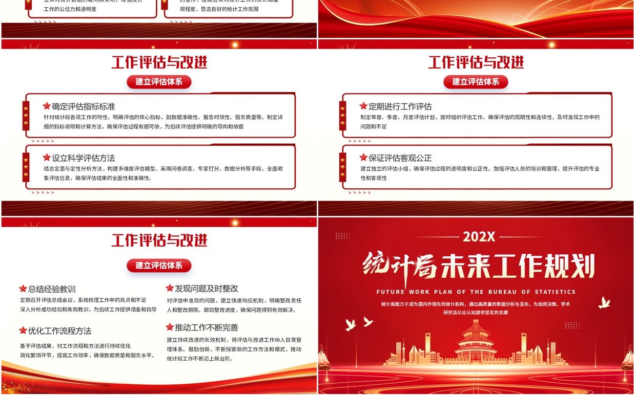 红色党政风统计局未来工作规划PPT模板