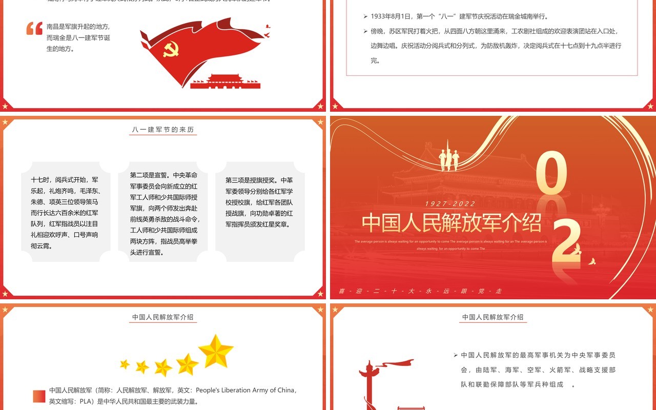 橙红渐变简约风铁血军魂扬我军威PPT模板