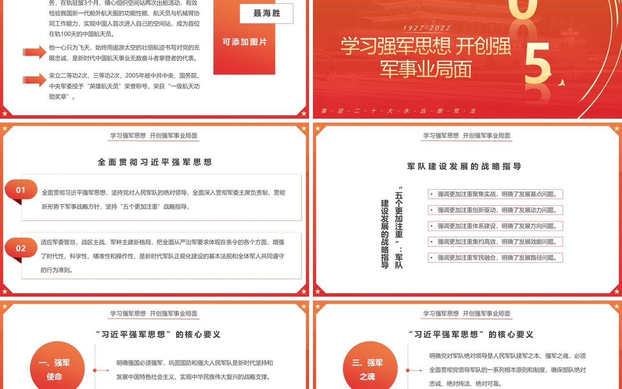 橙红渐变简约风铁血军魂扬我军威PPT模板