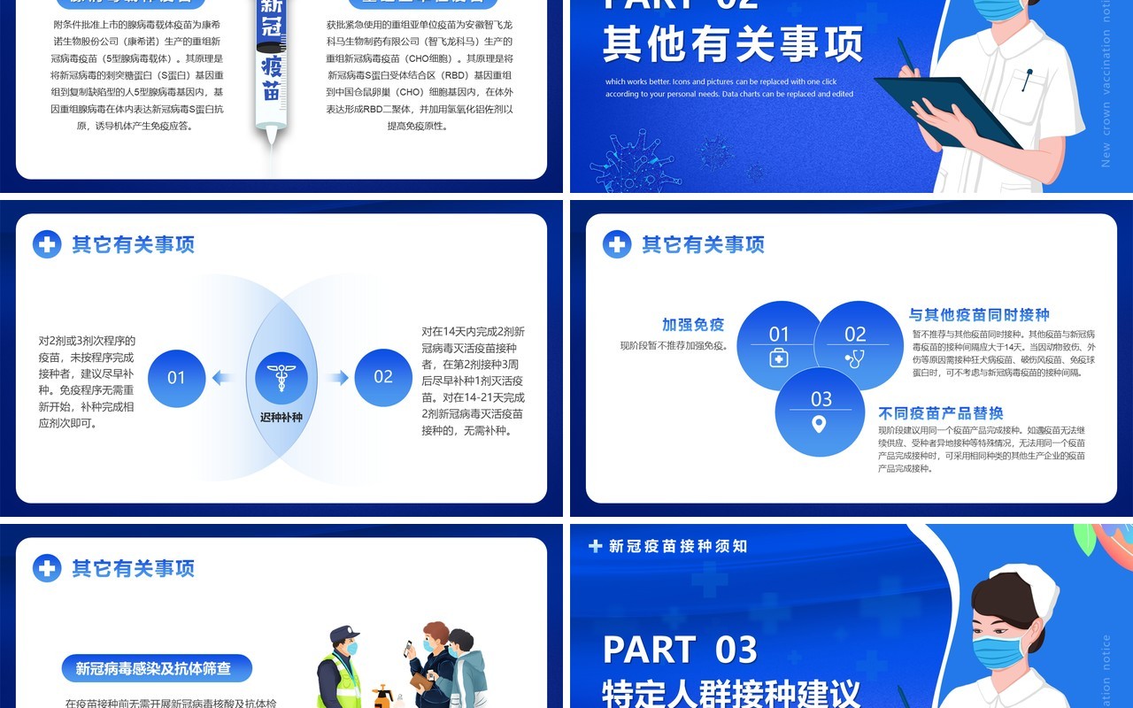 蓝色卡通风新冠疫苗接种须知PPT模板