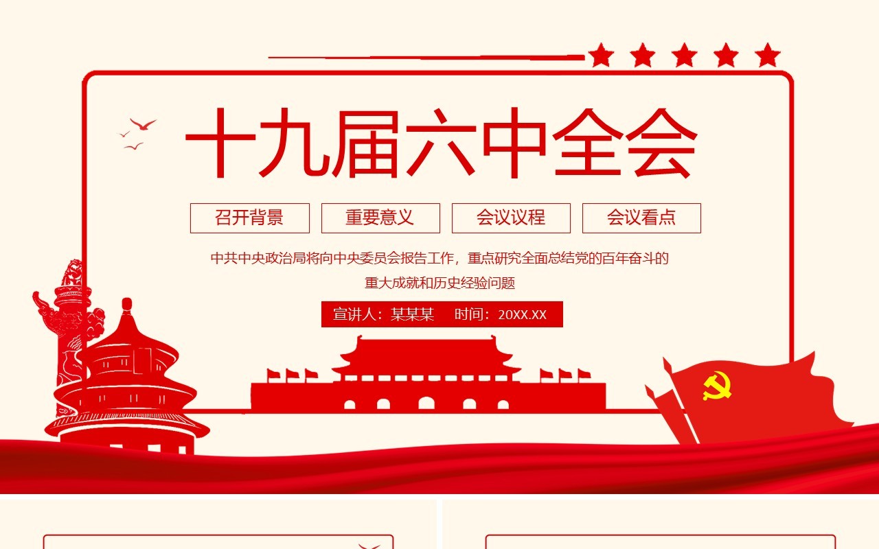 十九届六中全会召开背景重要意义会议议程及看点动态PPT模板