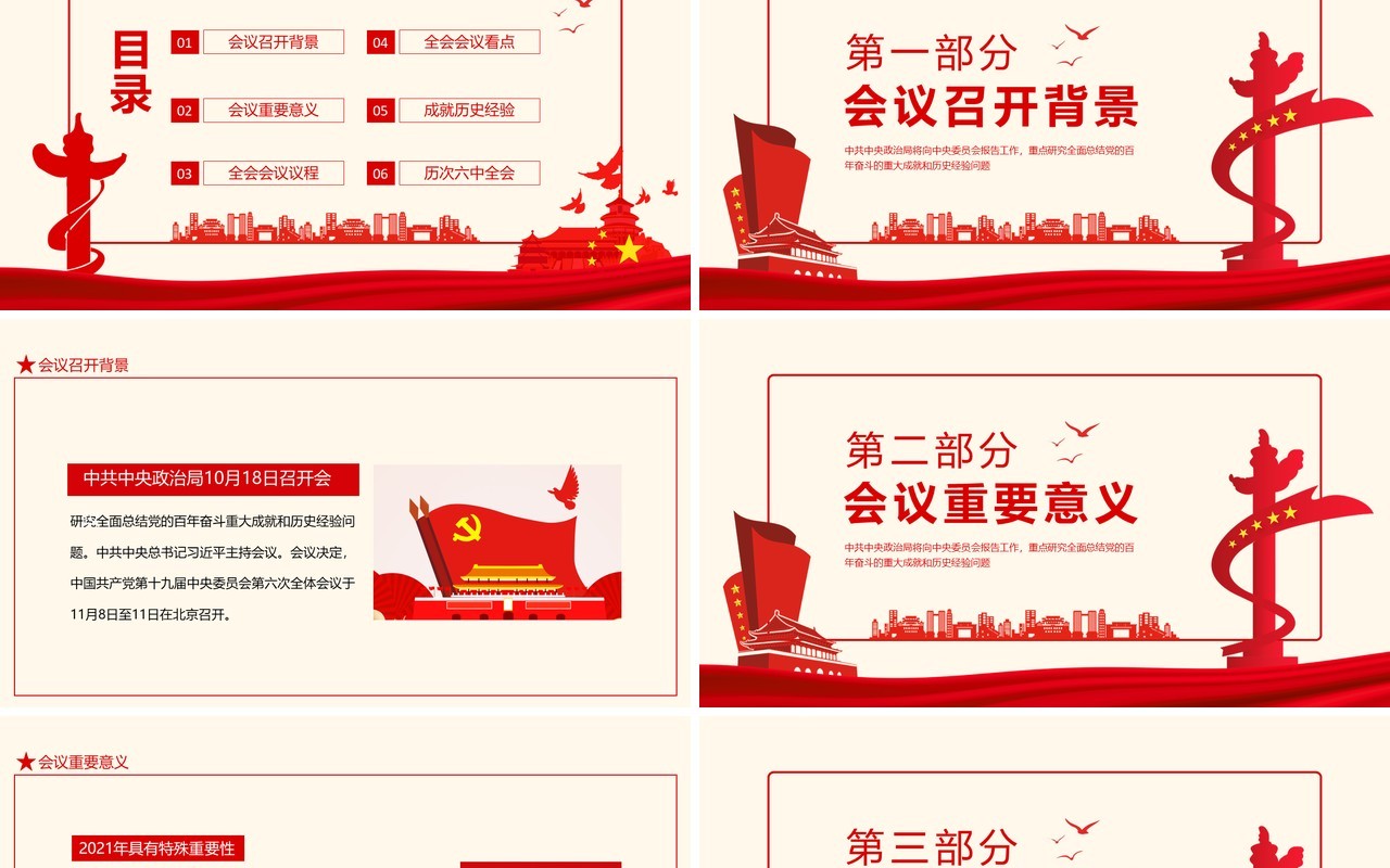 十九届六中全会召开背景重要意义会议议程及看点动态PPT模板
