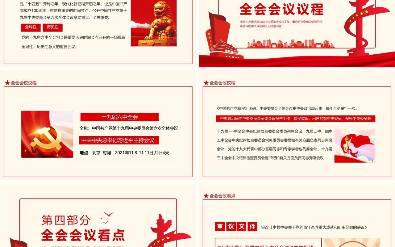十九届六中全会召开背景重要意义会议议程及看点动态PPT模板