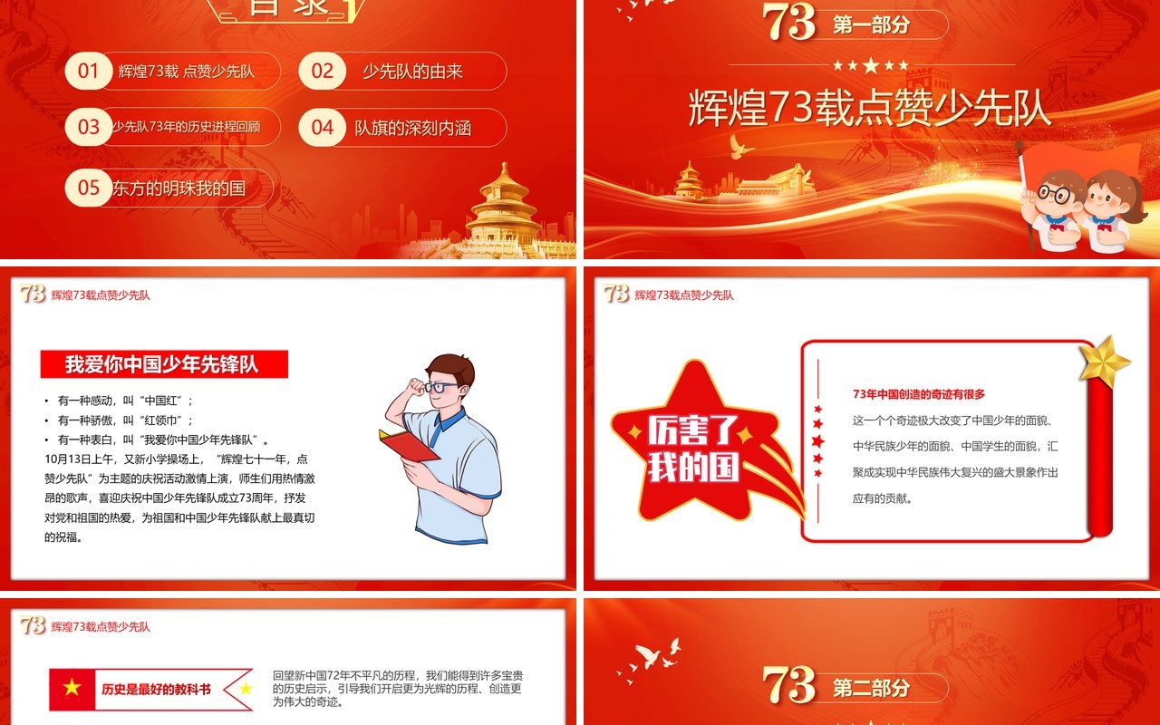 红色中国少先队成立73周年学习解读PPT模板