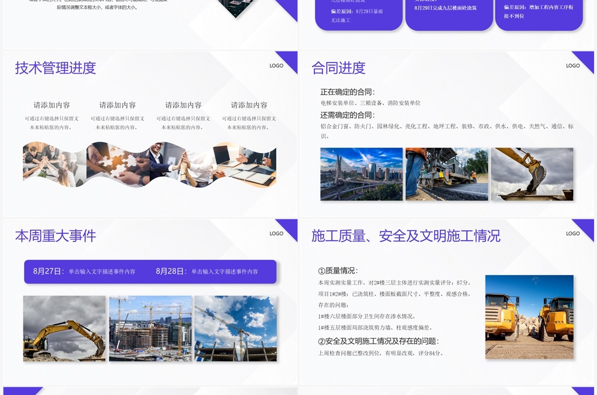 紫色商务风第x期工程周报PPT模板