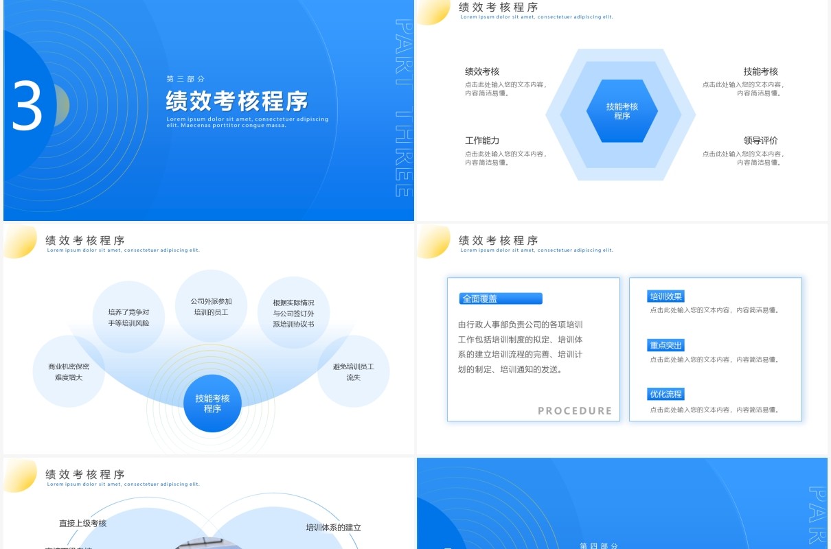 蓝色简约风企业升职考核管理汇报PPT模板