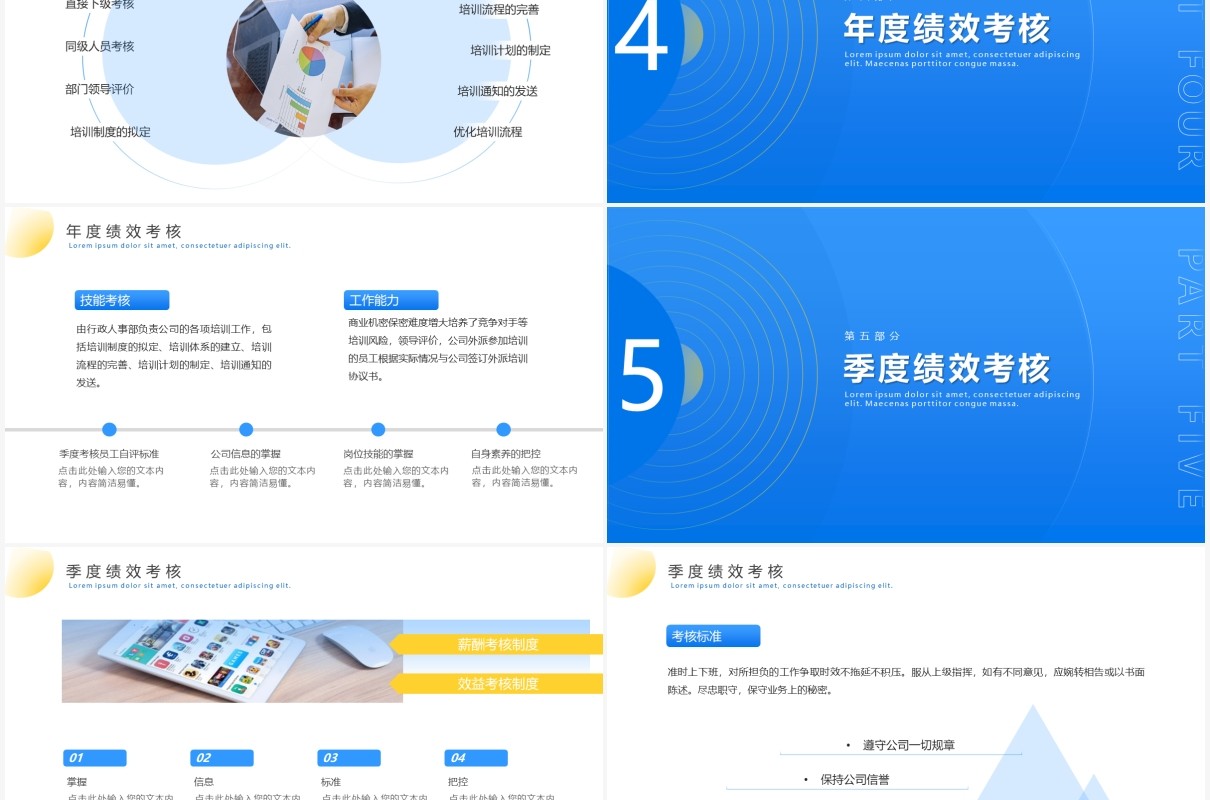 蓝色简约风企业升职考核管理汇报PPT模板