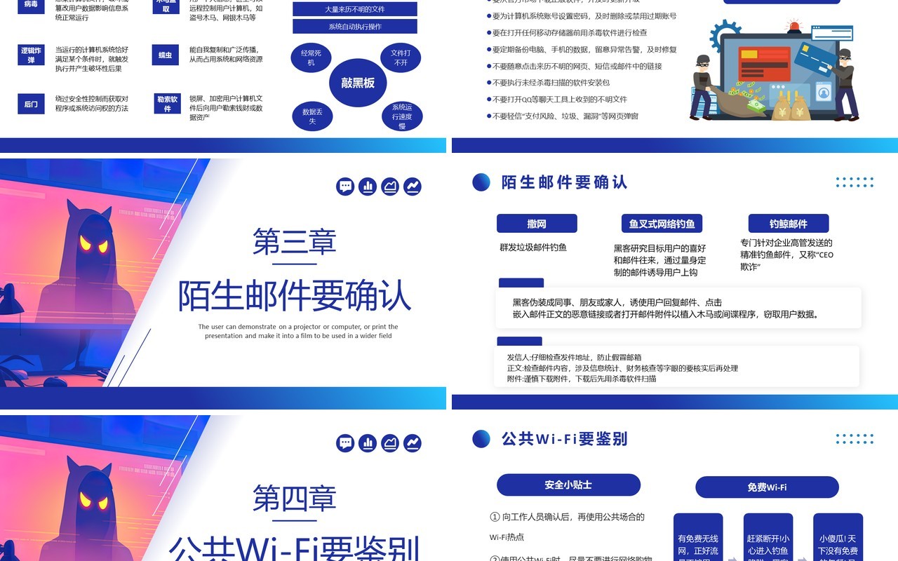蓝色简约风网络安全主题宣传PPT模板