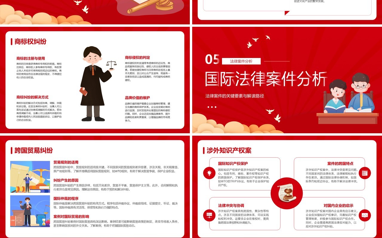 红色卡通风法律案件分析解读PPT模板