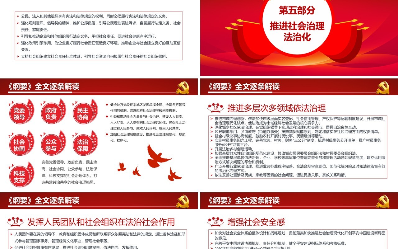 红色党政风全面解读中共中央印发法治社会建设实施纲要内容宣传教育PPT模板