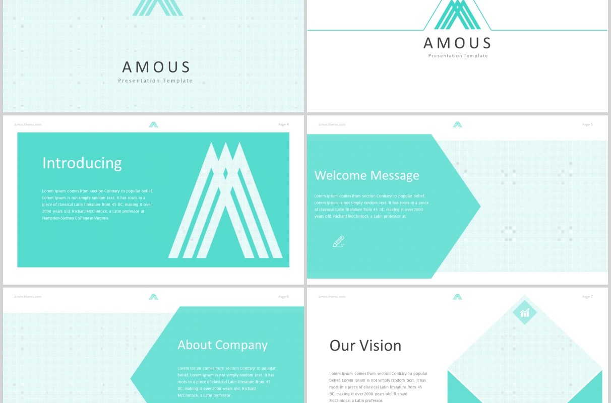 蓝色简约公司简介产品项目介绍PPT模板版式设计Amous - Powerpoint Template
