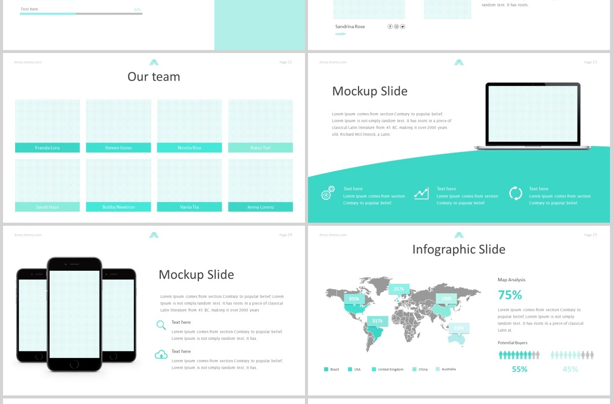蓝色简约公司简介产品项目介绍PPT模板版式设计Amous - Powerpoint Template