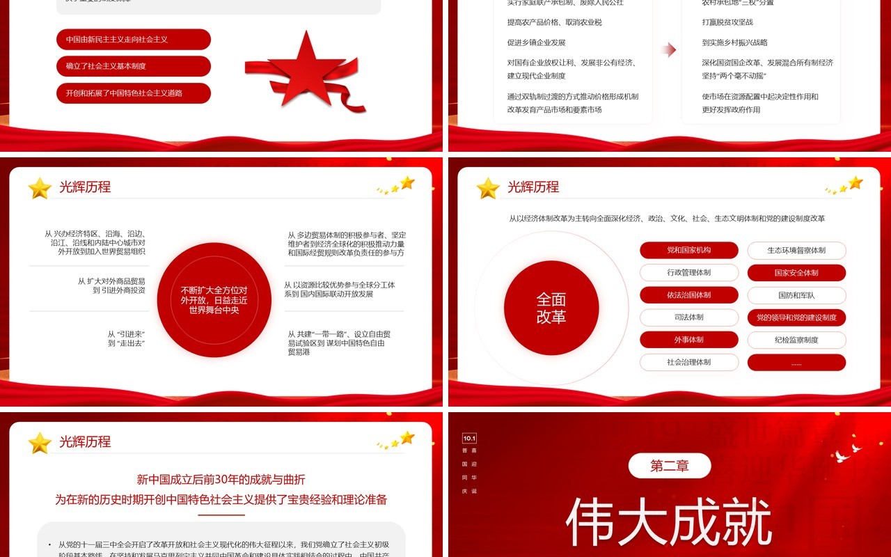 红色大气我和我的祖国主题教育PPT模板