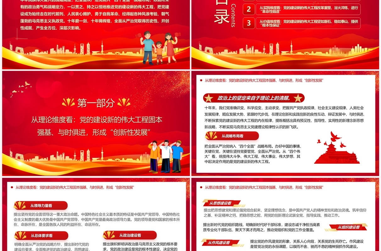 三个维度标注新时代党的建设历史成就PPT模板