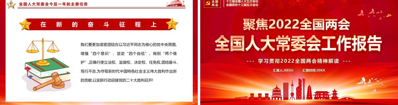 红色大气全国人大常委会工作报告PPT模板