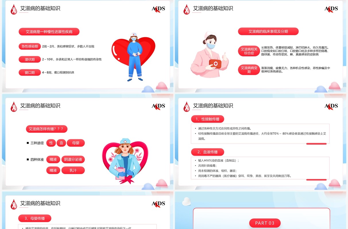 蓝色卡通风预防艾滋病珍爱生命PPT模板