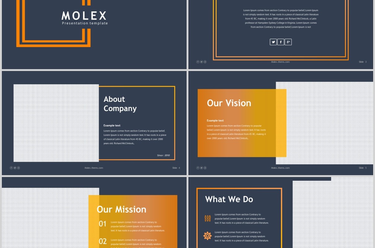 深色公司历程时间轴PPT信息图表版式模板Molex Powerpoint Template