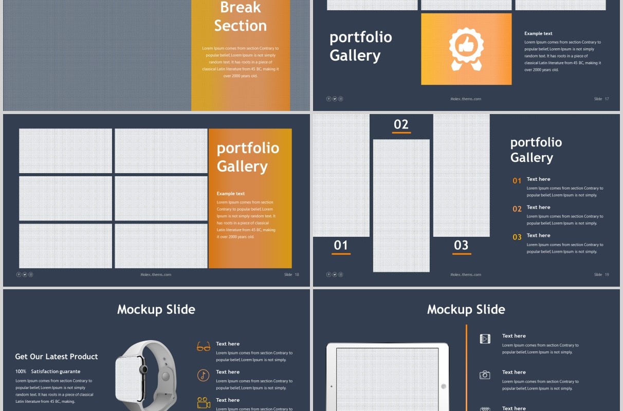 深色公司历程时间轴PPT信息图表版式模板Molex Powerpoint Template