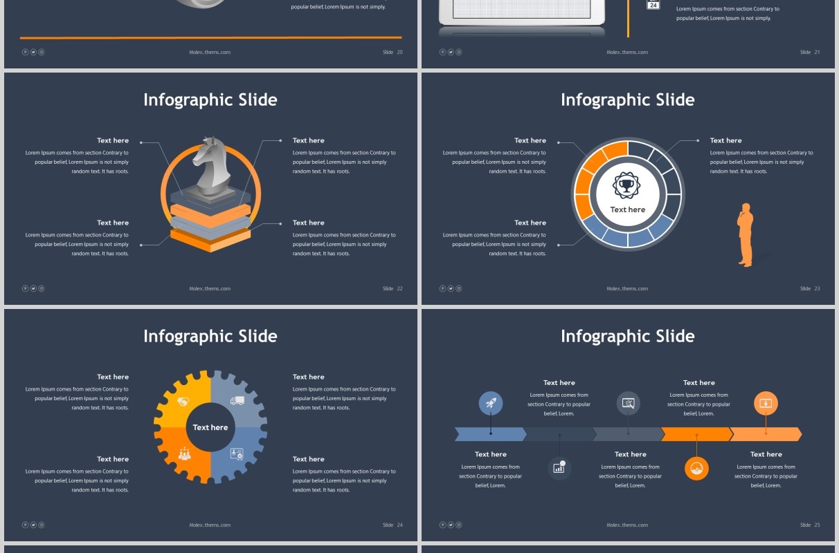 深色公司历程时间轴PPT信息图表版式模板Molex Powerpoint Template