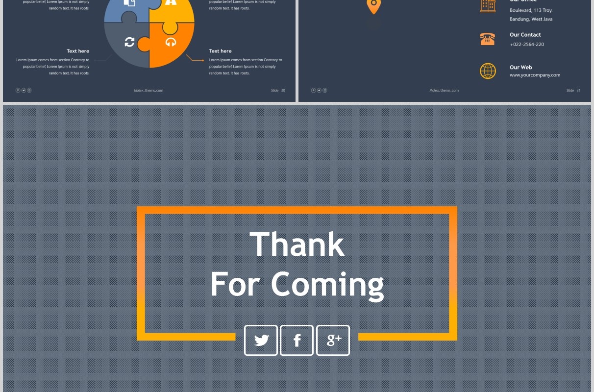 深色公司历程时间轴PPT信息图表版式模板Molex Powerpoint Template