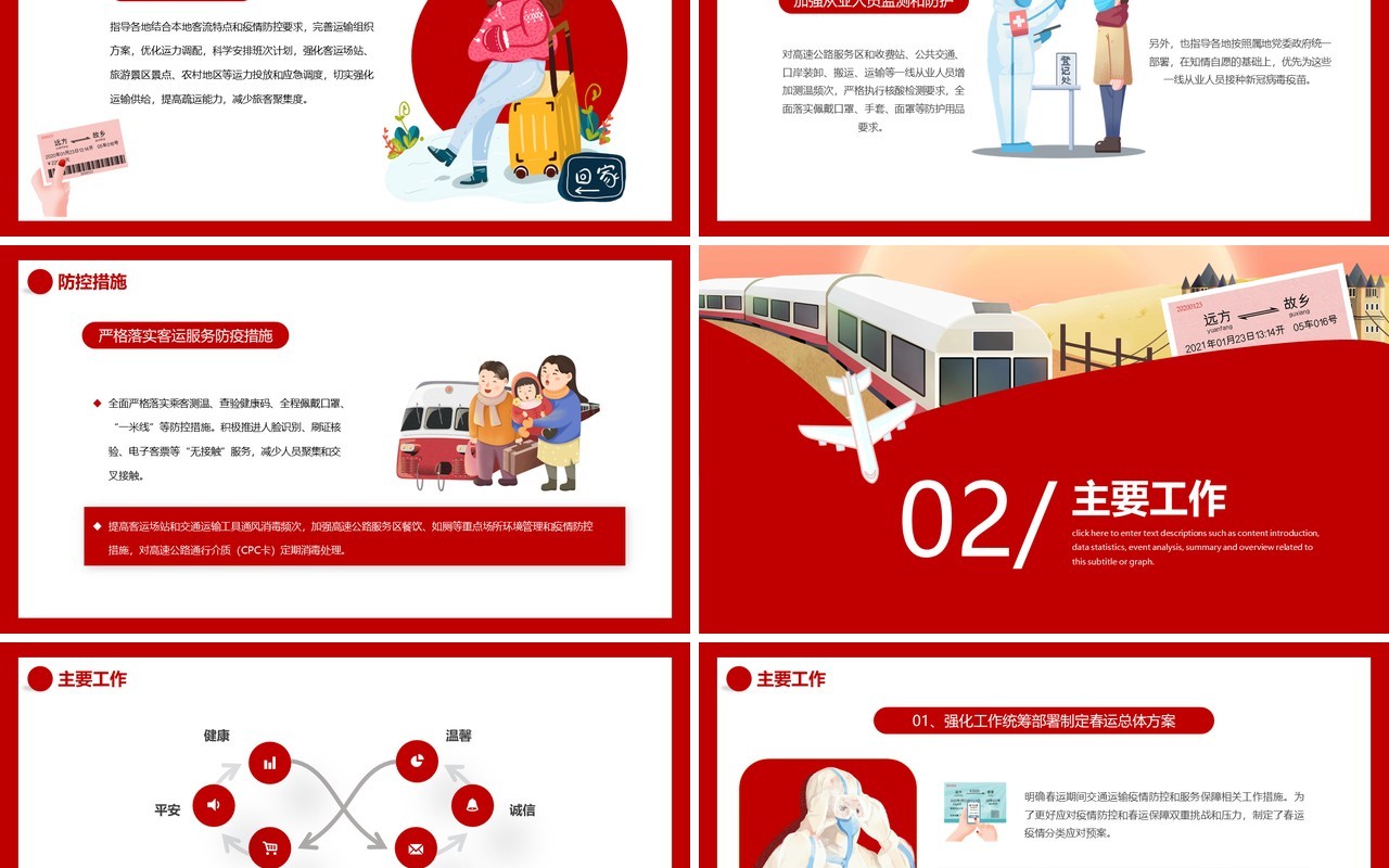 红色卡通春运疫情防控意识动态PPT模板