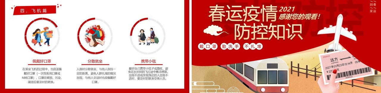红色卡通春运疫情防控意识动态PPT模板