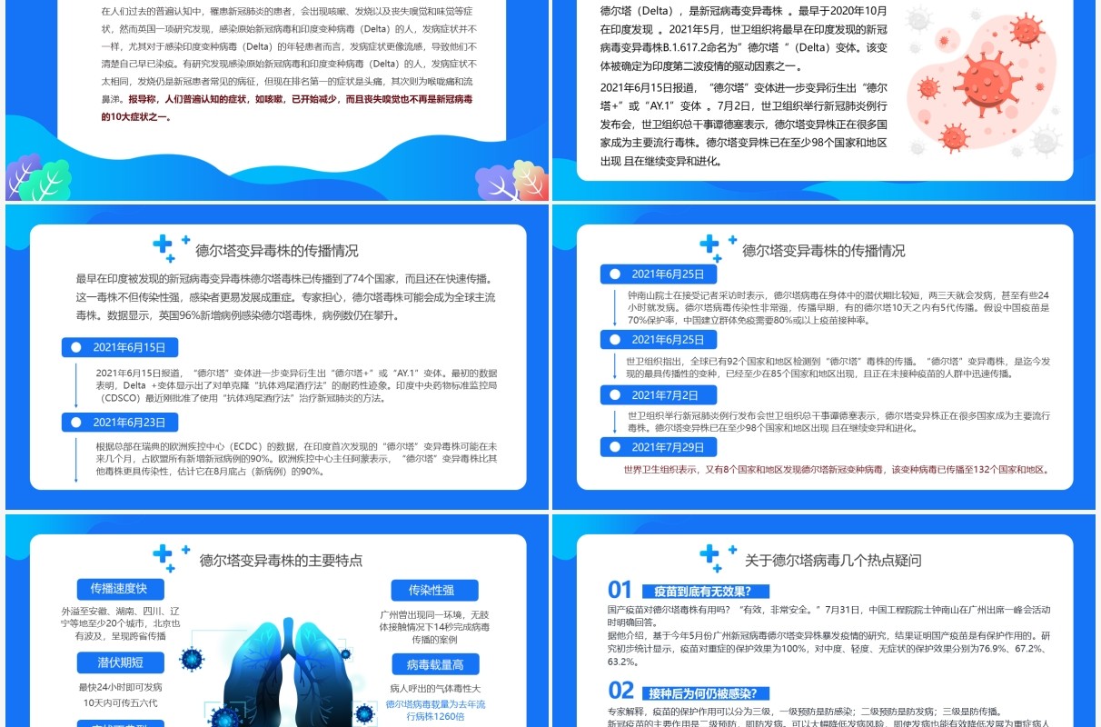 蓝色卡通风德尔塔变异毒株预防知识培训PPT模板
